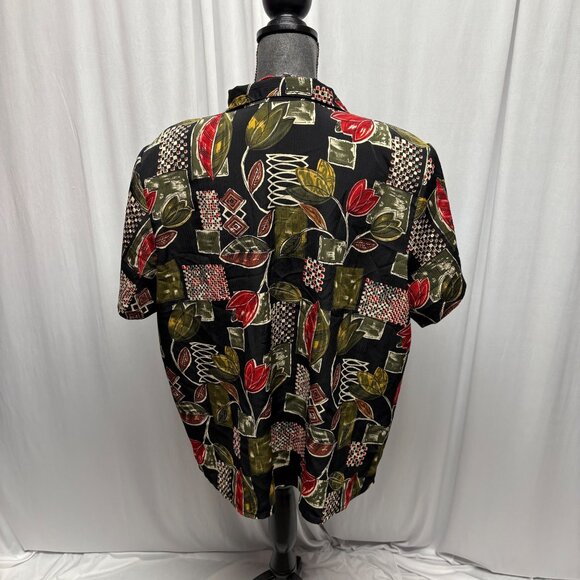 Ship 'n Shore Blouse Womens Size 18W Black Leaf Pattern Short Sleeve Button Up - Picture 4 of 7